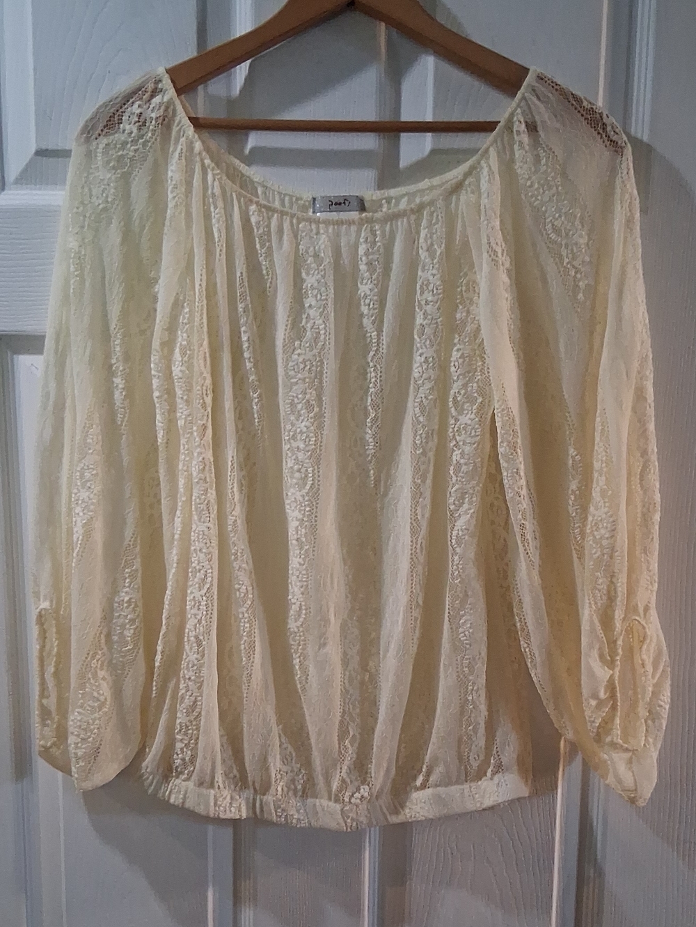 Poof! Cream Lace Peasant Blouse Stretchy